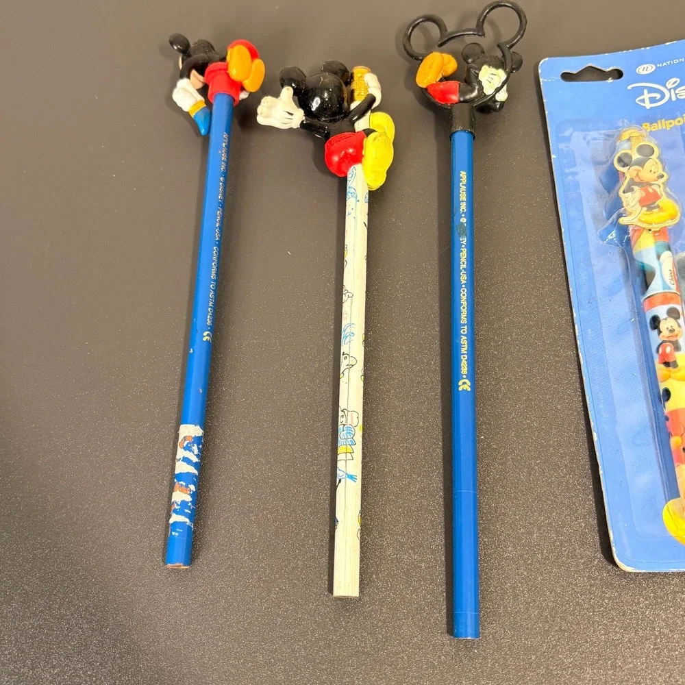 Disney Mickey Mouse Pen Pencil Set Unisex OS Blue Fair Vintage 3D Toppers 5pc